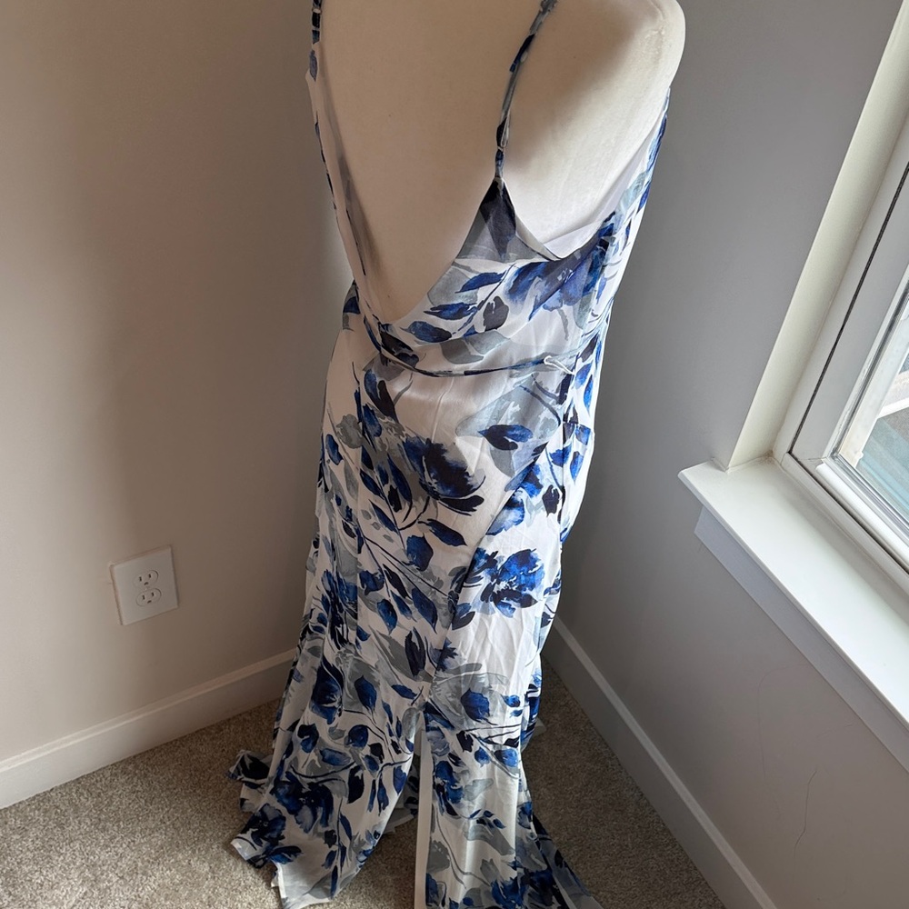 Lulu's White Maxi Dress with Blue Floral Print - Picture 4 of 4